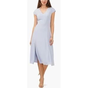 NEW HALOGEN Blue Short Sleeve V-Neck Back Zip Cutout Midi Dress Size M